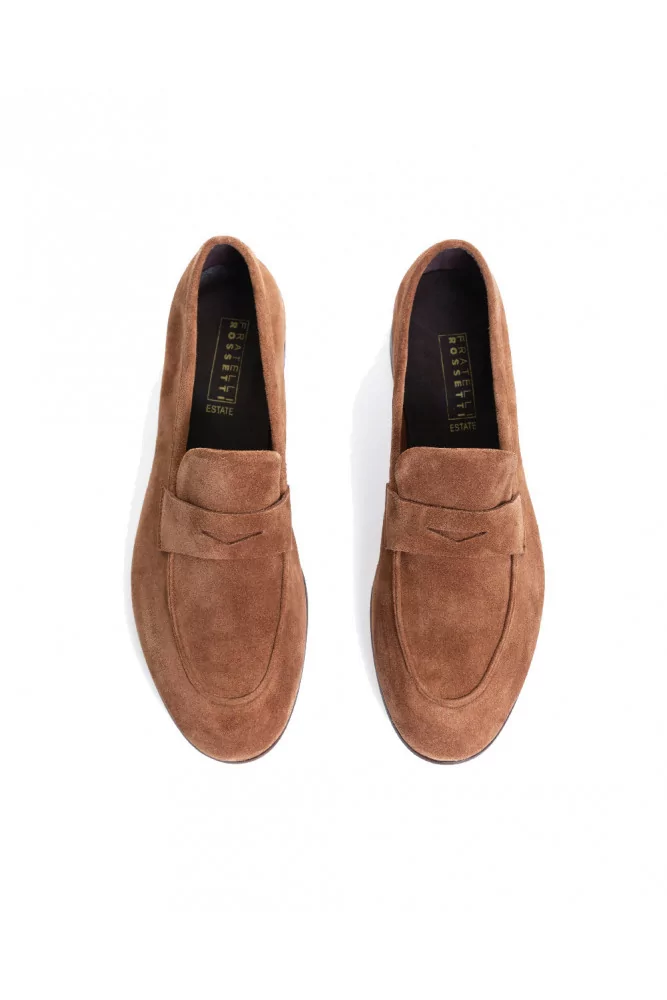 Fratelli Rossetti Soft Split Leather Moccasins With Penny Strap Brown For Men