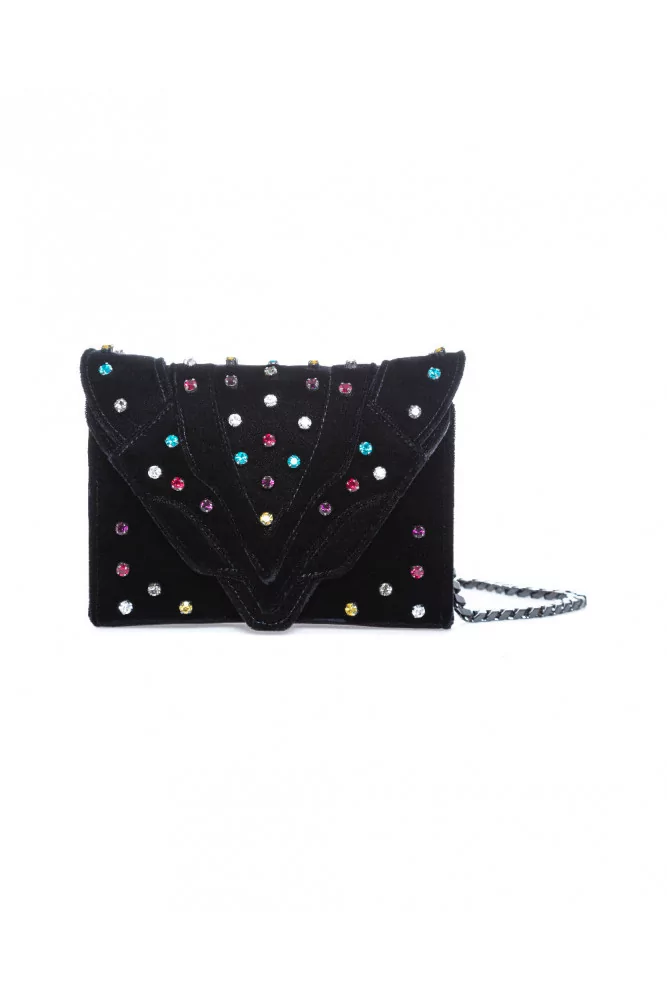 Pochette Elena Ghisellini "Felina" velours noir, pierres de couleur