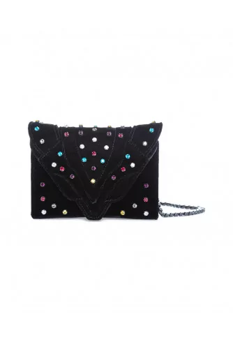 Pochette Elena Ghisellini "Felina" velours noir, pierres de couleur