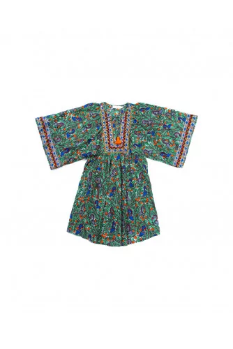 Green tunic Tory Burch with parrots print for women