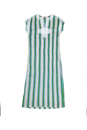 Ivory caftan with grey and green stripes Tory Burch for women