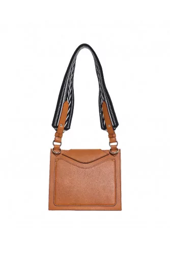 Leather bag with round flap and textile handle