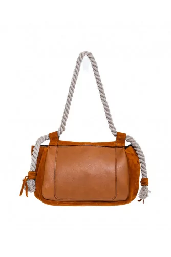 Soft suede bag with rope handles and flap