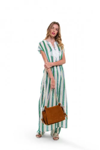 Ivory caftan with grey and green stripes Tory Burch for women