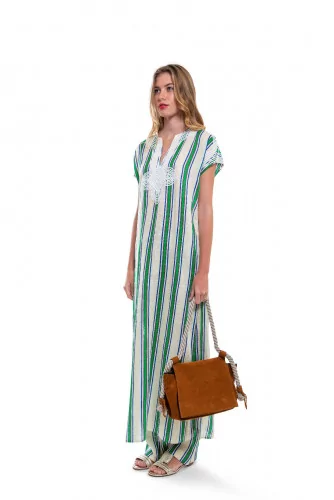 Ivory caftan with grey and green stripes Tory Burch for women