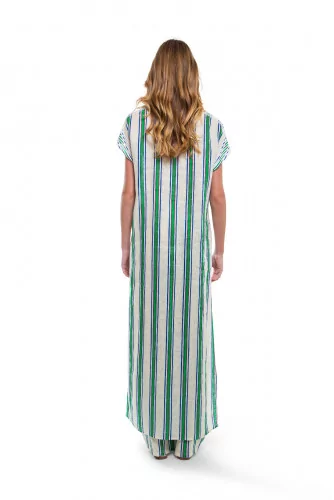Ivory caftan with grey and green stripes Tory Burch for women