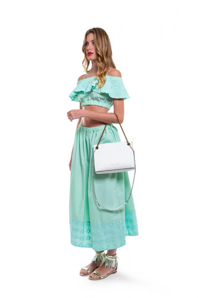 Fendi Long cotton skirt made of cotton with decorative English embroideries for women