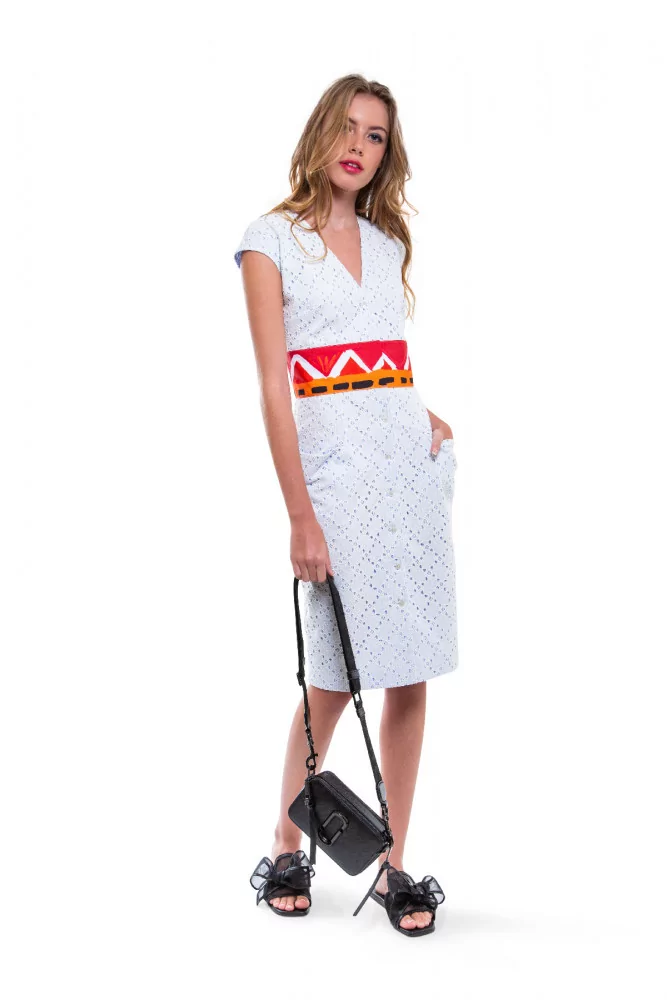 White dress with orange/red belt Stella Jean for women