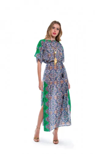 Blue/green dress Tory Burch "Grand voyage" with decorative print for women