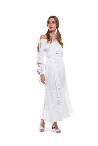 Ivory caftan with multicolored embroideries Tory Burch for women