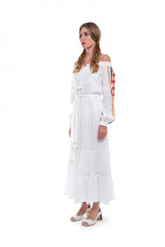 Ivory caftan with multicolored embroideries Tory Burch for women