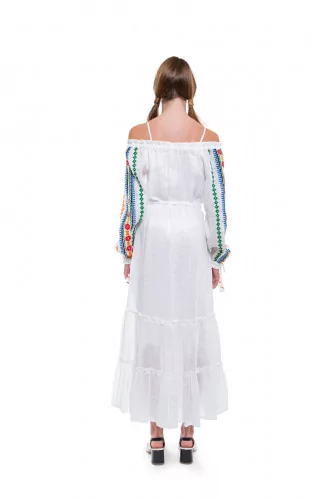 Ivory caftan with multicolored embroideries Tory Burch for women