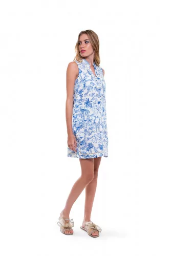 Ivory tunic dress with blue print Tory Burch "Far and away" for women