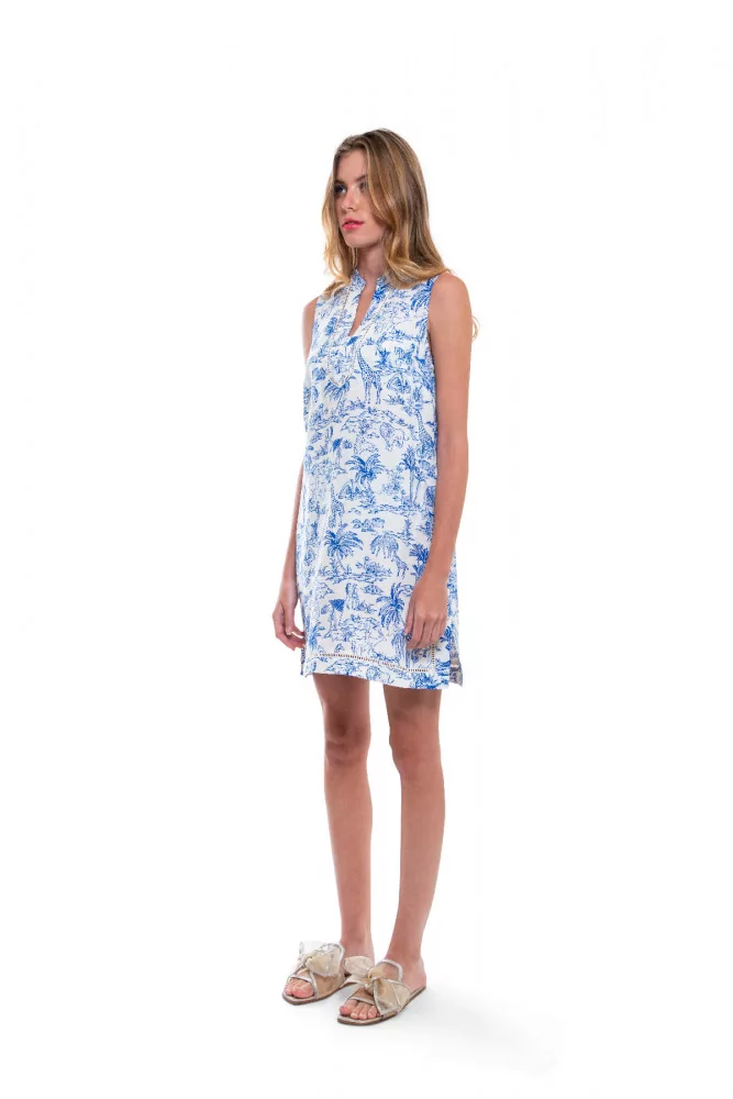 Achat Tory Burch Ivory tunic dress with blue print Tory Burch Far and away for women