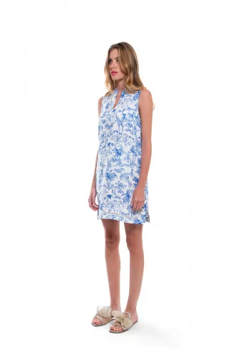 Ivory tunic dress with blue print Tory Burch "Far and away" for women