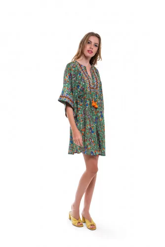 Green tunic Tory Burch with parrots print for women