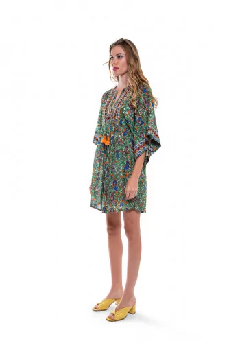 Green tunic Tory Burch with parrots print for women