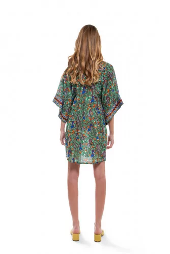 Green tunic Tory Burch with parrots print for women