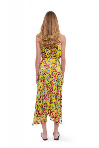 Long yellow silk dress with multicolor print "Rita" Saloni for women