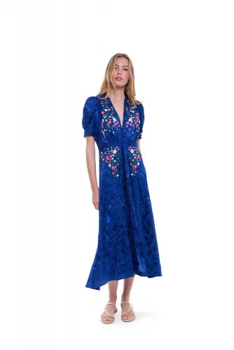 Long indigo blue silk dress "Léa" Saloni for women