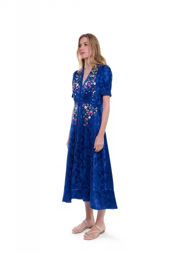 Long indigo blue silk dress "Léa" Saloni for women