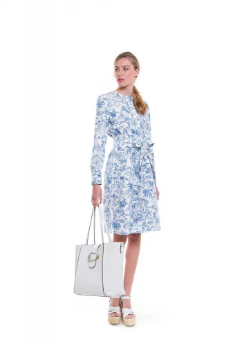 Long sleeve ivory and blue dress Tory Burch for women