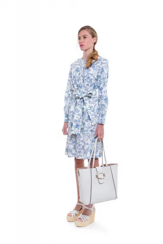 Long sleeve ivory and blue dress Tory Burch for women