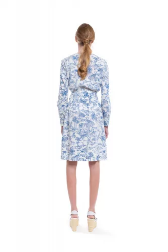 Long sleeve ivory and blue dress Tory Burch for women