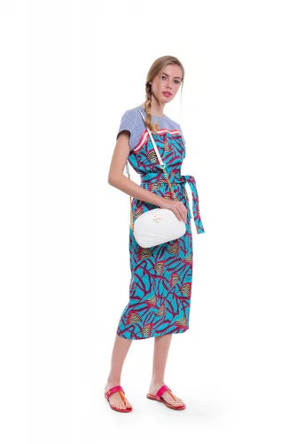 Robe kimono Stella Jean turquoise, rouge, rayures blanc et bleu