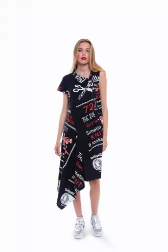 Black shirt dress with white and red print Mihara Yasuhiro for women