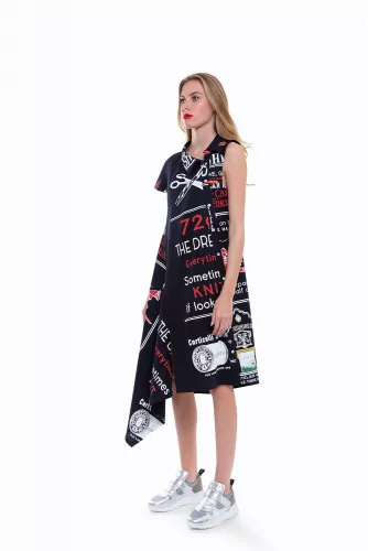 Black shirt dress with white and red print Mihara Yasuhiro for women