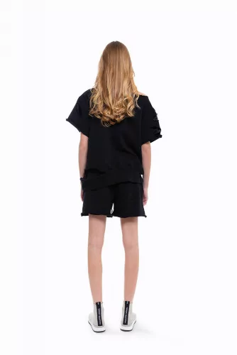 Short-sleeved black sweatshirt with glitter Mihara Yasuhiro for women