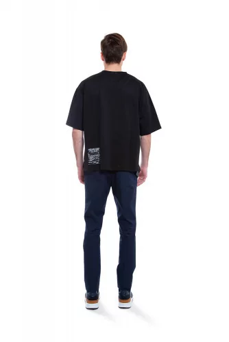 Black T-shirt with decorative dry cleaner's ticket Mihara Yasuhiro for men