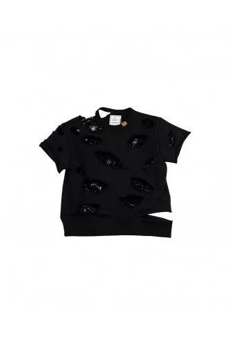 Short-sleeved black sweatshirt with glitter Mihara Yasuhiro for women