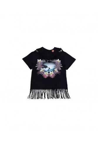 Cotton T-shirt with fringes and Surfer design