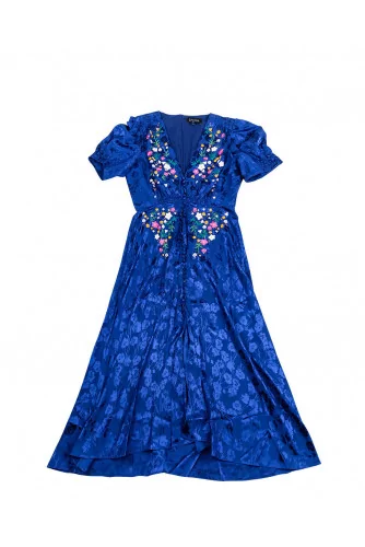 Long indigo blue silk dress "Léa" Saloni for women