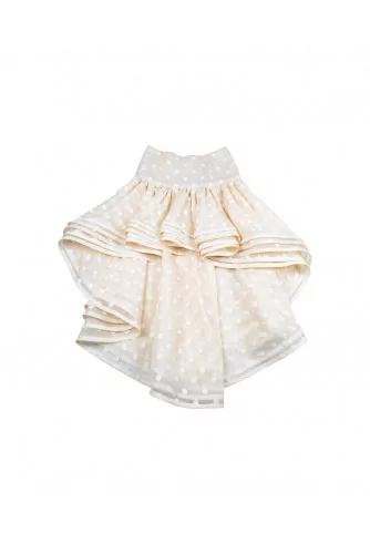 Silk asymmetrical skirt with flounces and small dots