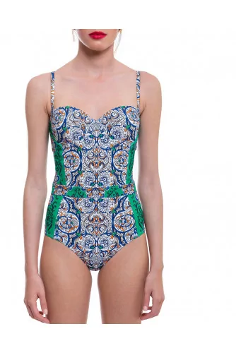 Maillot de bain une pièce Tory Burch bleu et vert