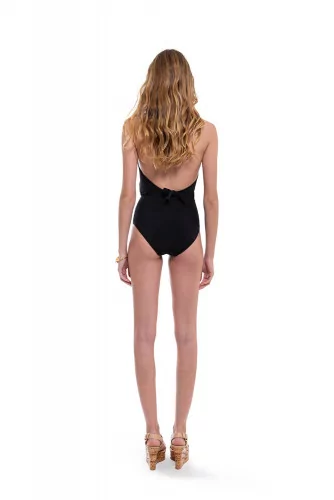 Swimsuit with metal belt and large V neckline