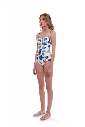 One piece swimsuit with fish print