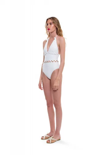 Swimsuit with V neckline and zigzag laces