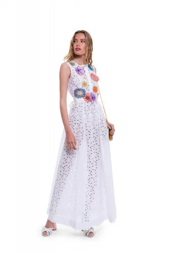 Long white dress with multicolor flowers Ley Lu for women