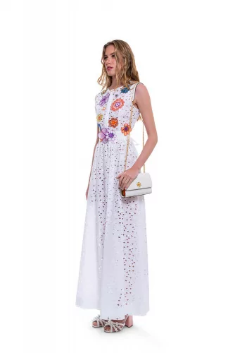 Long white dress with multicolor flowers Ley Lu for women