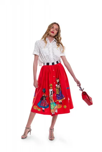 White and red skirt dress with pearled embroidery Stella Jean for women