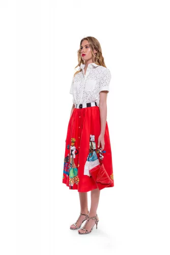 White and red skirt dress with pearled embroidery Stella Jean for women