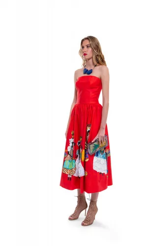 Red strapless dress with pearls and embroideries Stella Jean for women