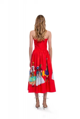Red strapless dress with pearls and embroideries Stella Jean for women