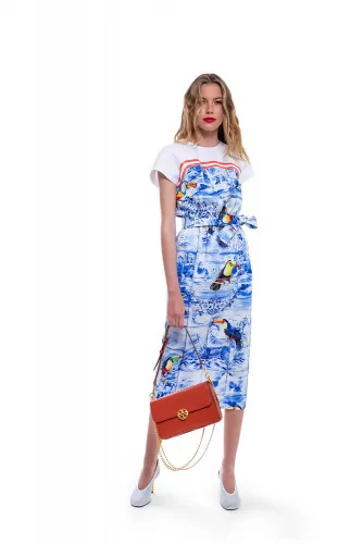 Light blue and white dress with toucan print Stella Jean for women