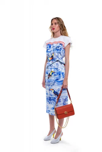 Light blue and white dress with toucan print Stella Jean for women