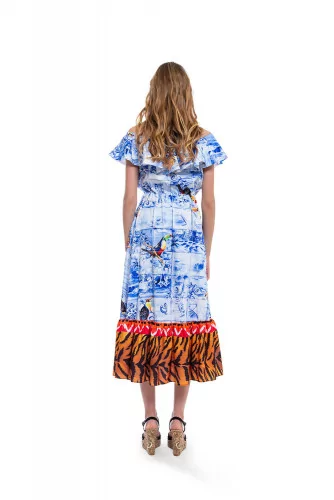 Blue and white dress with toucan print Stella Jean for women